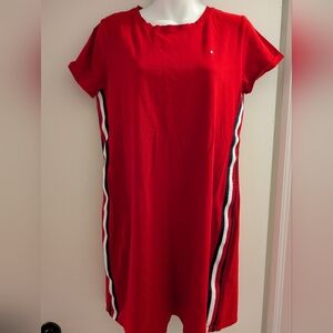 Tommy Hilfiger Red T-Shirt Dress with Side Stripes. Size M